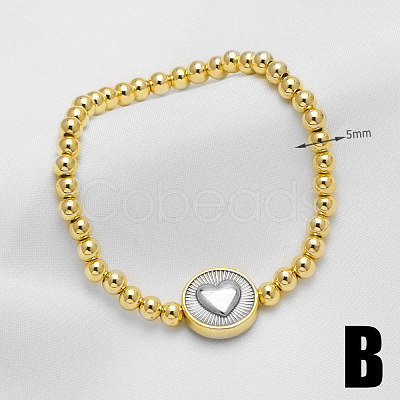 Duo Tone Brass Flat Round and Round Beaded Stretch Bracelets WGD7162-02-1