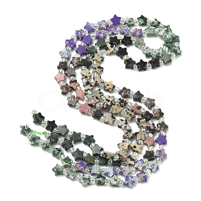 5 Styles Synthetic Imperial Jasper & Natural Green Spot Jasper & Rhodonite & Dalmatian Jasper & Kambaba Jasper Beads Strands G-D095-A02-1