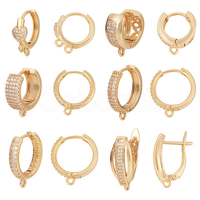 12Pcs 6 Styles Brass Micro Pave Cubic Zirconia Hoop Earring Finding KK-TA0002-57-1