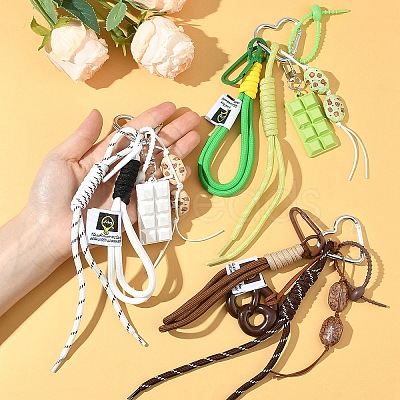 Bread Acrylic & Braided Polyester Rope Pendant Decorations HJEW-YWC0001-04A-1-1
