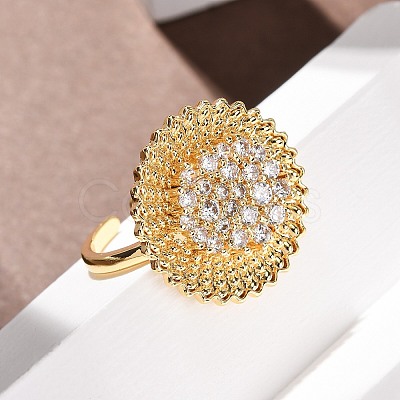 Brass Micro Pave Cubic Zirconia Cuff Open Rings RJEW-F204-05G-1