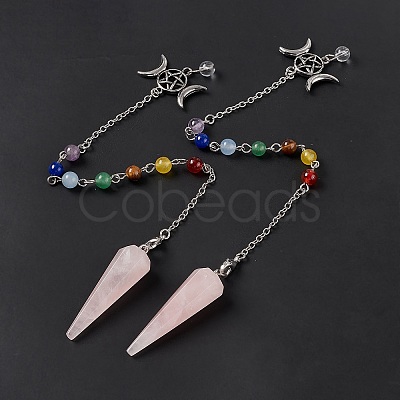 Natural Rose Quartz Hexagonal Pointed Cone Dowsing Pendulum Pendants G-G983-05P-02-1