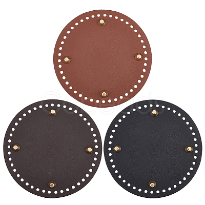 3Pcs 3 Colors Flat Round PU Leather Knitting Crochet Bags Nail Bottom Shaper Pad DIY-CL0002-14-1