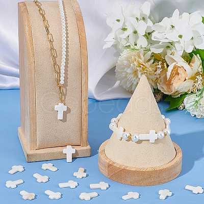2 Strands Cross Natural Freshwater Shell Beads Strands SSHEL-SC0001-22-1