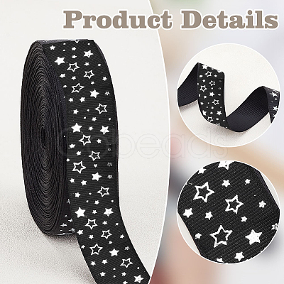 25 Yards Polyester Star Print Grosgrain Ribbon OCOR-PH0004-09-1