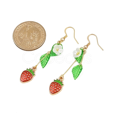 Strawberry Alloy Enamel & Acrylic Leaf Dangle Earrings EJEW-JE06625-1