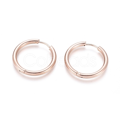 Ion Plating(IP) 304 Stainless Steel Huggie Hoop Earrings EJEW-F111B-23mm-RG-1