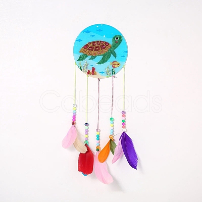 DIY Diamond Painting Hanging Woven Net/Web with Feather Pendant Kits DIY-I084-06-1