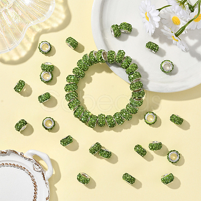 80Pcs Polymer Clay Rhinestone European Large Hole Beads with Silver Color Plated Brass Cores FPDL-LT0001-02B-1