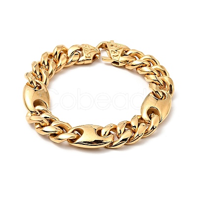 Ion Plating(IP) 304 Stainless Steel Coffee Bean Link Chain Bracelet for Men Women BJEW-E009-19G-02-1