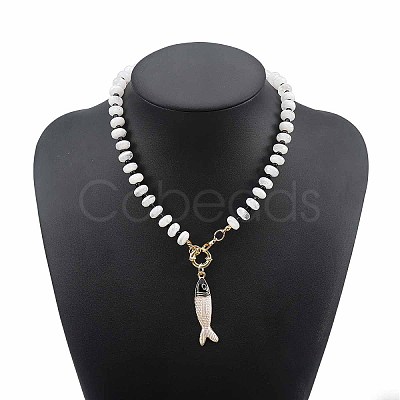 Bohemian Alloy Enamel Fish Pendant Rondelle Resin Beaded Necklaces for Women WGAFD1E-01-1