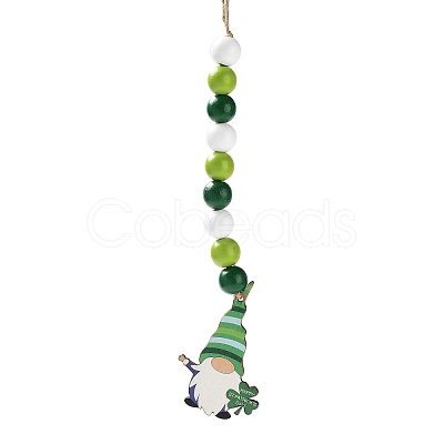 Saint Patrick's Day Wood Gnome Pendant Decoration HJEW-G023-01B-1