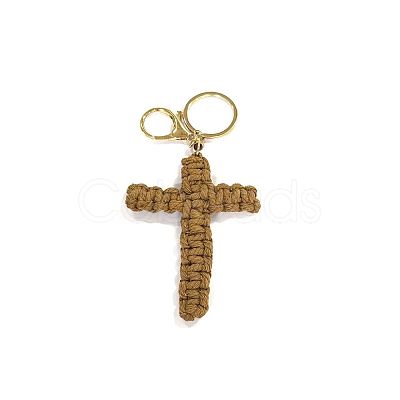 Cotton Cord Cross Keychains AJEW-TAC0031-03B-1