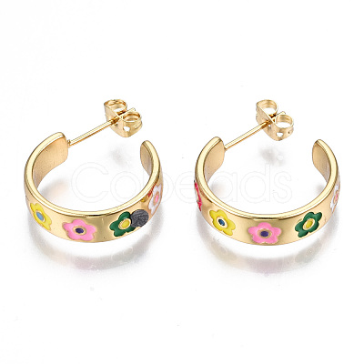 Brass Enamel Stud Earrings EJEW-T014-07G-NF-1