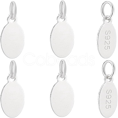 6Pcs 925 Sterling Silver Oval Charms STER-PH0002-48-1