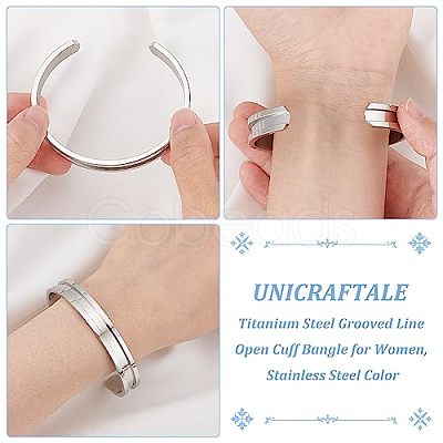 Unicraftale 1Pc C-Shaped 201 Stainless Steel Grooved Cuff Bangles STAS-UN0052-35-1