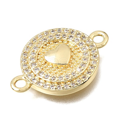Brass Micro Pave Clear Cubic Zirconia Flat Round Connector Charms KK-E802-32B-G-1