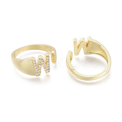 Brass Micro Pave Clear Cubic Zirconia Cuff Rings RJEW-F103-13W-G-1
