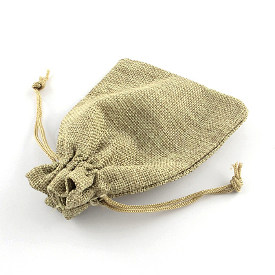 Polyester Imitation Burlap Packing Pouches Drawstring Bags X-ABAG-R005-18x13-01-1