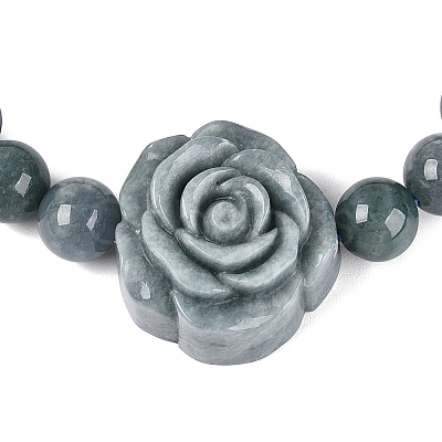 Natural Jadeite Round & Flower Beaded Stretch Bracelets BJEW-N041-07-1