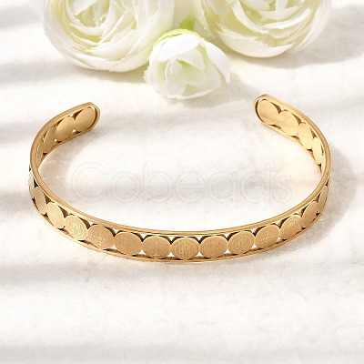 201 Stainless Steel Open Cuff Bangles for Women BJEW-Z162-01G-1