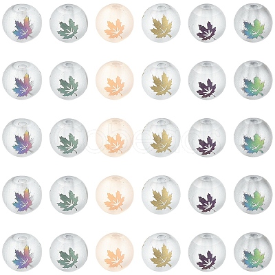 60Pcs 6 Colors Autumn Theme Electroplate Transparent Glass Beads EGLA-YW0005-68-1