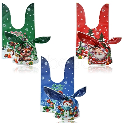 60Pcs 3 Colors Christmas Theme Rabbit Shaped Candy Plastic Bags ABAG-FS0001-05-1