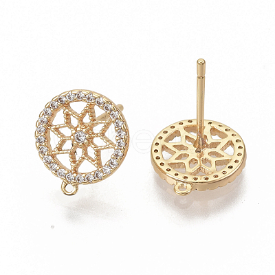 Brass Micro Pave Clear Cubic Zirconia Stud Earring Findings KK-T051-49G-NF-1