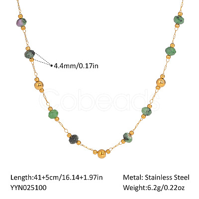 Colorful Natural Ruby in Zoisite Faceted Rondelle & Stainless Steel Handmade Link Chain Necklaces ZX3080-2-1