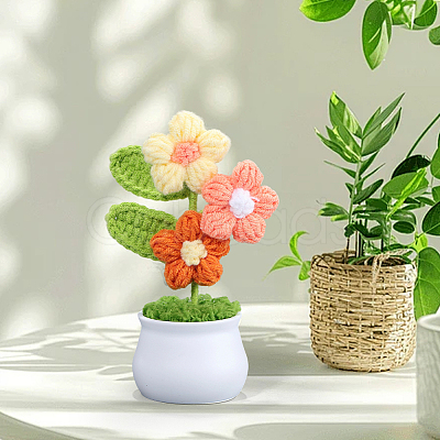 1Pc Hand Knitted Potted Plants Crochet Flower DJEW-SC0001-15C-1