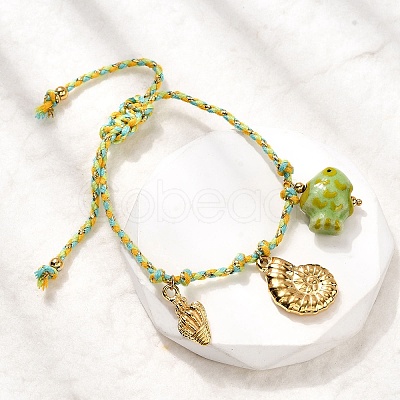 Shell Shape 304 Stainless Steel Charm Bracelets BJEW-K237-19G-1