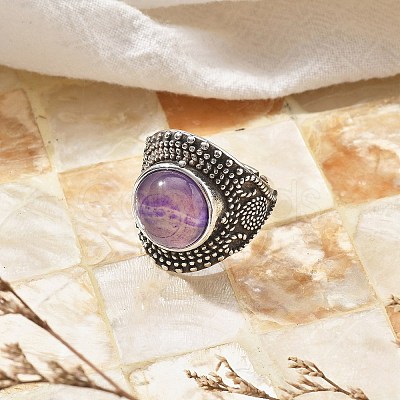 Natural Amethyst Adjustable Rings RJEW-I108-03AS-09-1