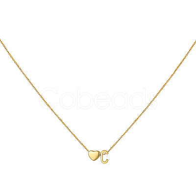 Simple Style Adjustable 316L Surgical Stainless Steel Heart and Initial Pendant Necklaces for Women WG95AEF-03-1