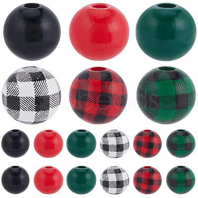 6 Styles Painted Natural Wood Beads WOOD-SP0001-09-1