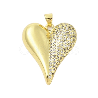 Heart Rack Plating Brass Micro Pave Cubic Zirconia Pendants KK-Z074-54G-1