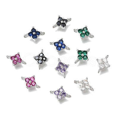 Brass Pave Cubic Zirconia Flower Links Connector Charms KK-K427-04P-1
