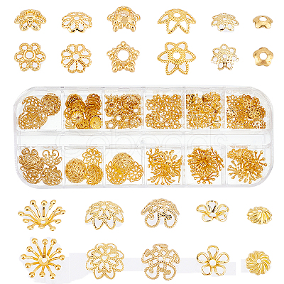 240Pcs 12 Style Brass Bead Caps KK-SC0003-35-1