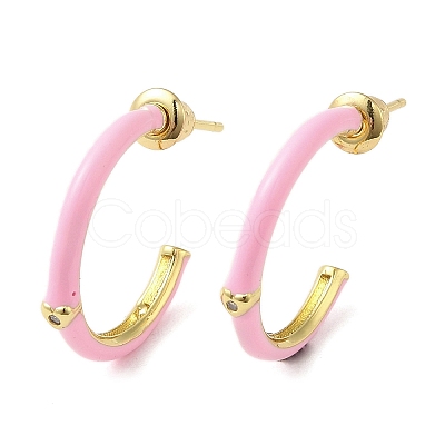 Real 18K Gold Plated Brass Ring Stud Earrings EJEW-L268-014G-02-1