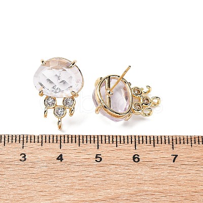 Brass Micro Pave Cubic Zirconia Stud Earring Findings with Natural Amethyst KK-Z096-05G-01-1