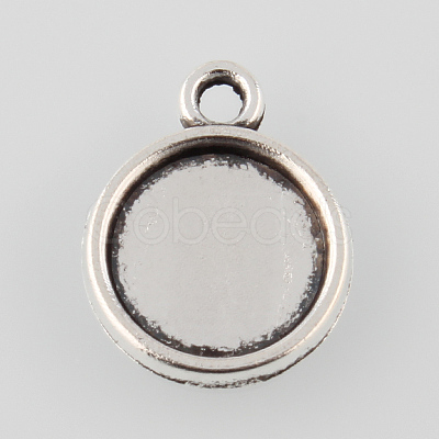 Tibetan Style Antique Silver Alloy Flat Round Pendant Cabochon Settings X-TIBEP-M022-26AS-1