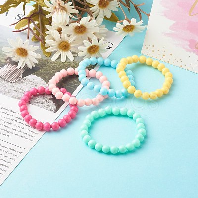 Opaque Acrylic Beads Stretch Bracelet for Kid BJEW-JB06586-1