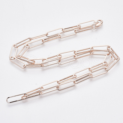 Brass Flat Oval Paperclip Chain Necklace Making MAK-S072-07B-RG-1