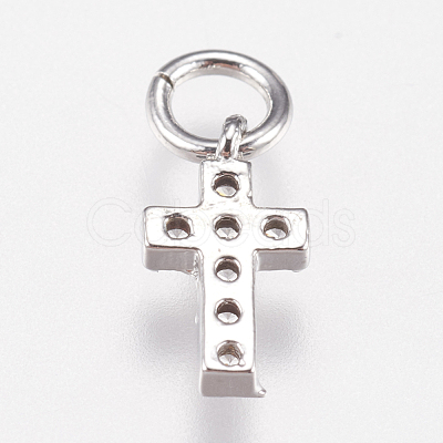 Brass Micro Pave Cubic Zirconia Tiny Cross Charms X-ZIRC-E147-62P-1