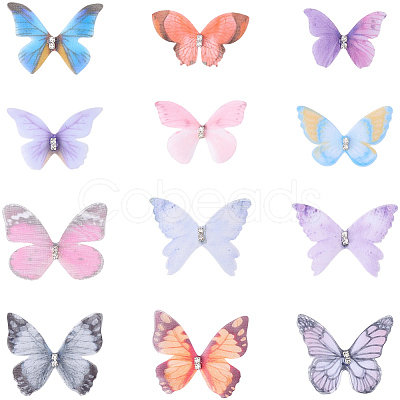 60Pcs 12 Styles 3D Gauze Butterfly Ornament Accessories FIND-SP0020-64A-1