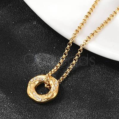 304 Stainless Steel Crystal Rhinestone Hexagon Pendant Necklaces for Women NJEW-F339-04G-1