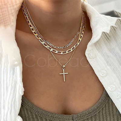 Alloy Crystal Crystal Rhinestone Cross Pendant 3-
Layer Necklaces for Women FS-WG64AC3-01-1