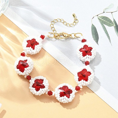 MIYUKI Glass Seed & Lampwork & Rhinestone Braided Star Link Chain Bracelets BJEW-MZ00038-02-1
