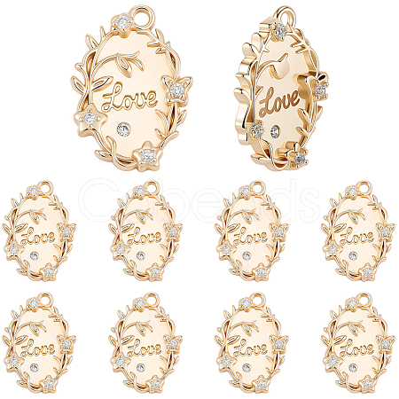 10Pc Valentine's Day Brass Micro Pave Clear Cubic Zirconia Pendants KK-BBC0023-75-1