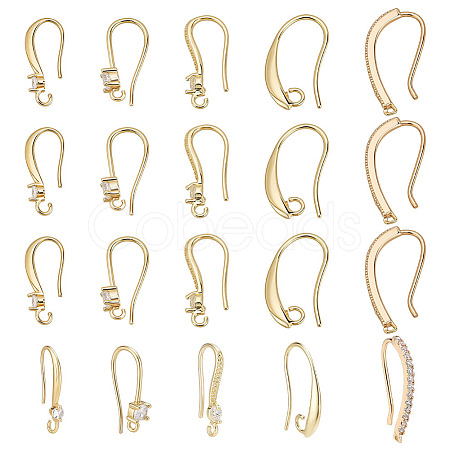 20Pcs 5 Styles Brass Cubic Zirconia Earring Hooks KK-ME0002-56-1
