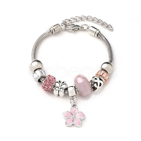 European Style Zinc Alloy Enamel & 201 Stainless Steel & Plastic & Rhinestone Charm Bracelets FS-WG22A2C-05-1